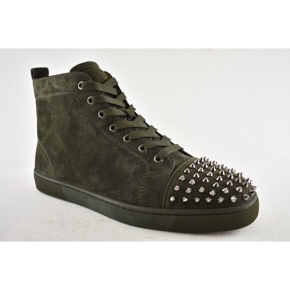 Christian Louboutin Men Lou Spikes Flat Tyrol Green Suede High Top Sneaker 43 10 - Picture 5 of 13